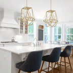 Suspension industrielle dorée à 4 lumières avec structure géométrique en métal