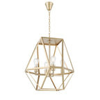 Suspension industrielle dorée à 4 lumières avec structure géométrique en métal