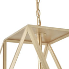 Suspension industrielle dorée à 4 lumières avec structure géométrique en métal