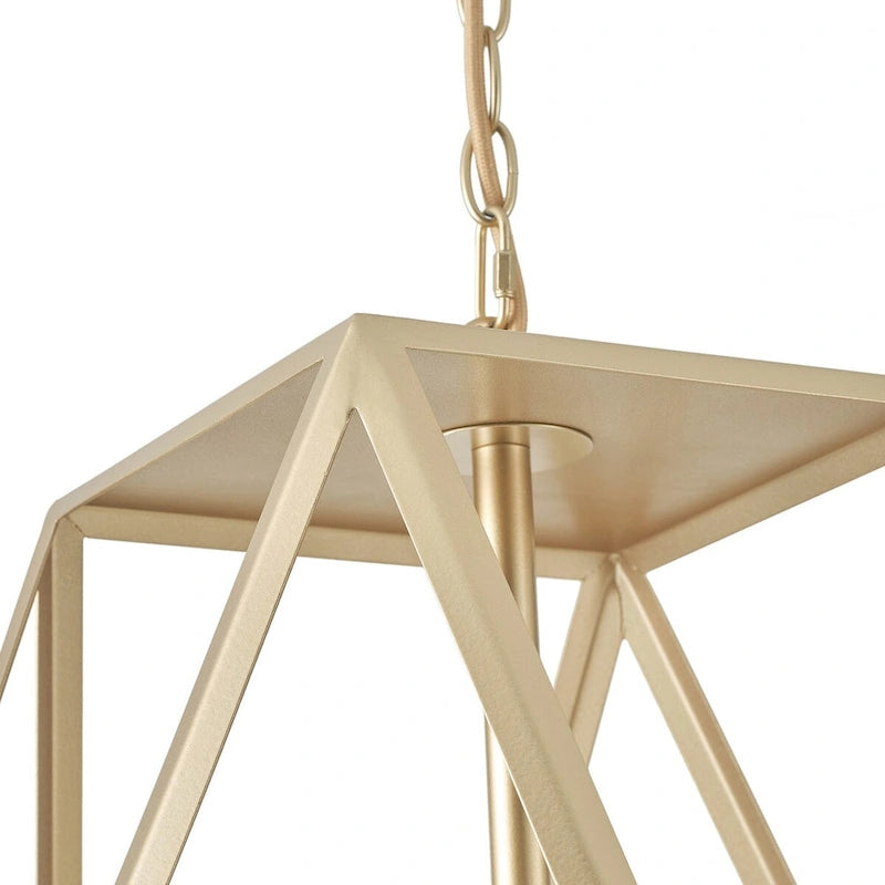 Suspension industrielle dorée à 4 lumières avec structure géométrique en métal