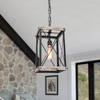 Farmhouse 1-light Distressed Wood Square Lantern Pendant