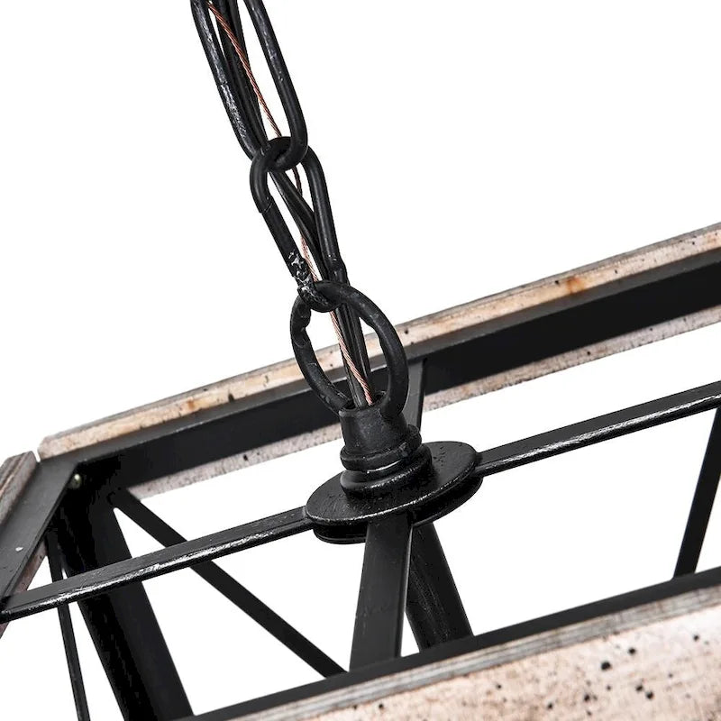 Suspension lanterne carrée en bois vieilli à une lumière, style ferme.