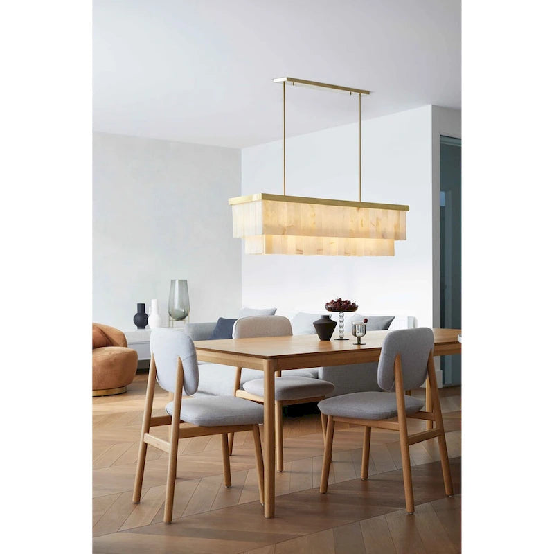 Suspension rectangulaire à 7 lumières Elora de Beacon Lighting avec pierre de jade - Laiton