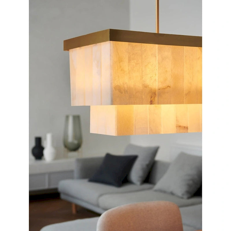 Suspension rectangulaire à 7 lumières Elora de Beacon Lighting avec pierre de jade - Laiton