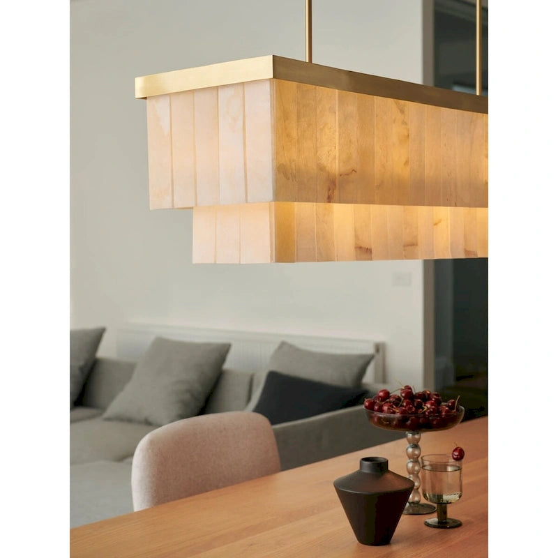 Suspension rectangulaire à 7 lumières Elora de Beacon Lighting avec pierre de jade - Laiton