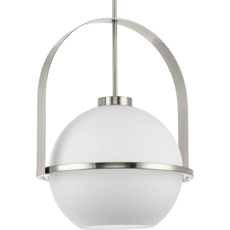 Delayne Collection One-Light Mid-Century Modern Brushed Nickel Etched Opal Glass Pendant Light - 16.12 in x 16.12 in x 21.62 in