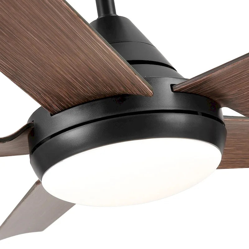 Ventilateur de plafond avec éclairage LED intégré de 48 pouces et pales en ABS imitation bois brun