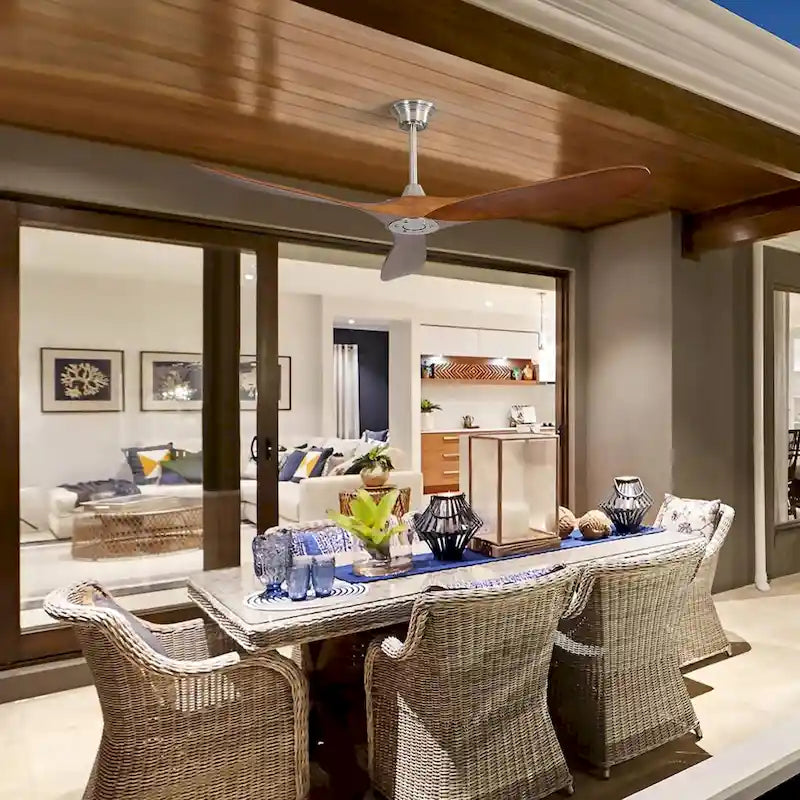 Ventilateur de plafond moderne d'intérieur de 60 pouces avec télécommande à 6 vitesses et 3 pales en bois massif pour salon