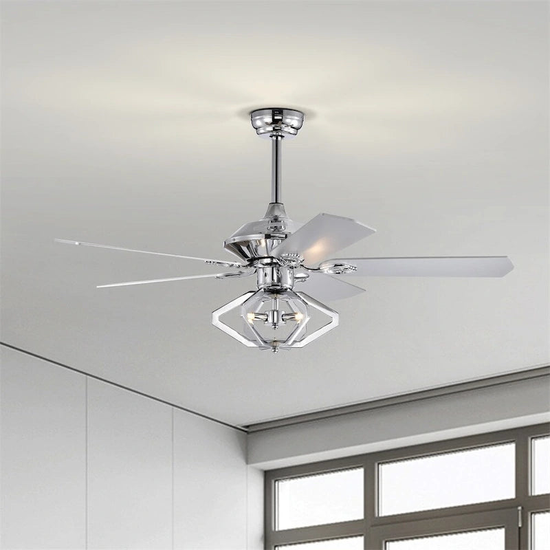 Ventilateur de plafond 52" à double pale en bois et cristal avec télécommande