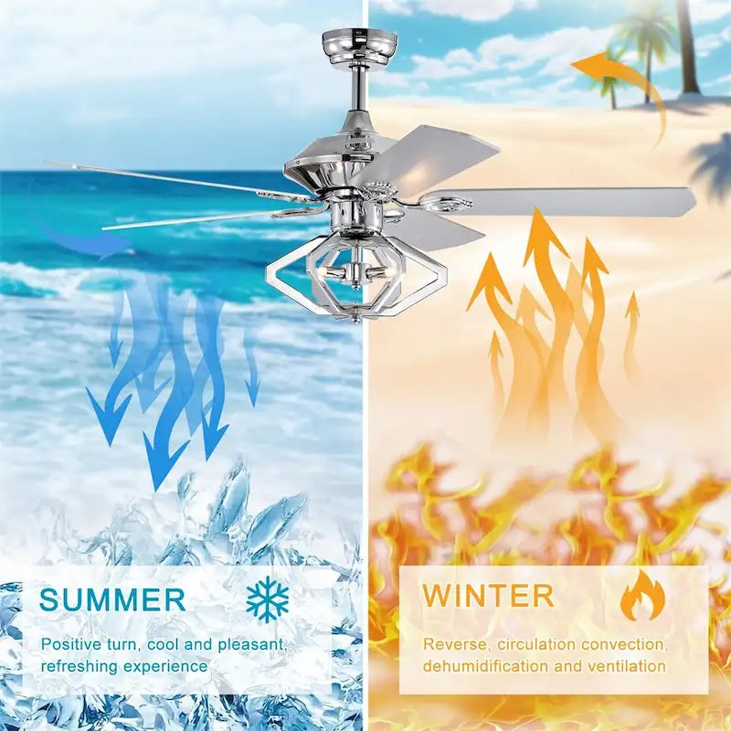 Ventilateur de plafond 52" à double pale en bois et cristal avec télécommande