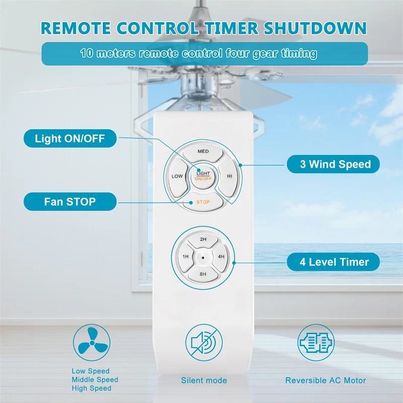 Ventilateur de plafond 52" à double pale en bois et cristal avec télécommande