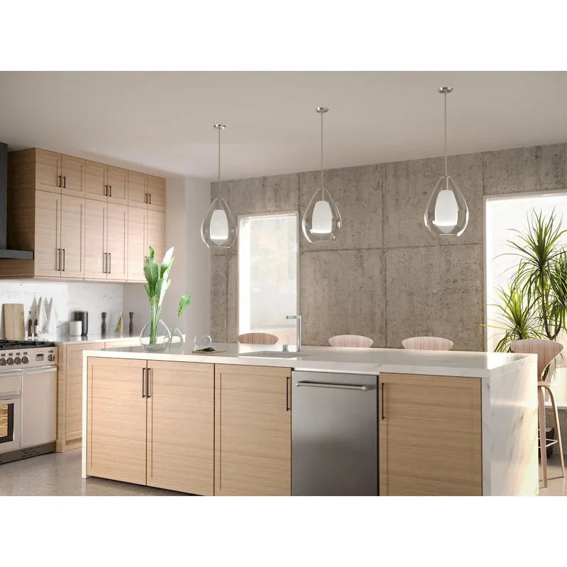 Suspension contemporaine Carillon Collection à une lumière, finition nickel brossé, grand format - 38 cm x 38 cm x 53 cm