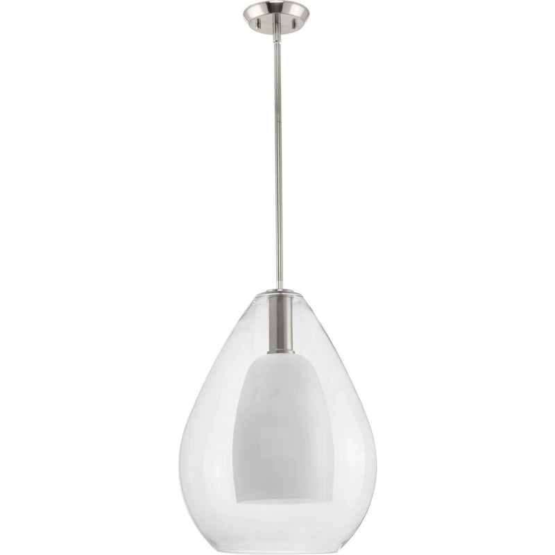 Suspension contemporaine Carillon Collection à une lumière, finition nickel brossé, grand format - 38 cm x 38 cm x 53 cm