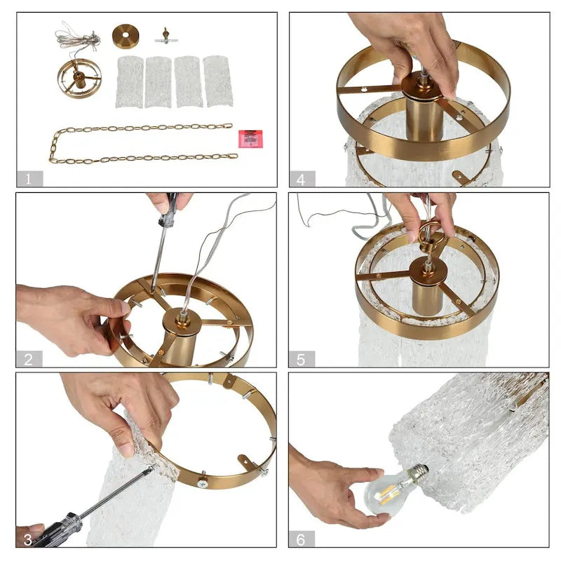 Suspension miniature Uolla Modern Glam en laiton et verre texturé, 1 lumière, pour chambre à coucher - D6,9 x H11,4