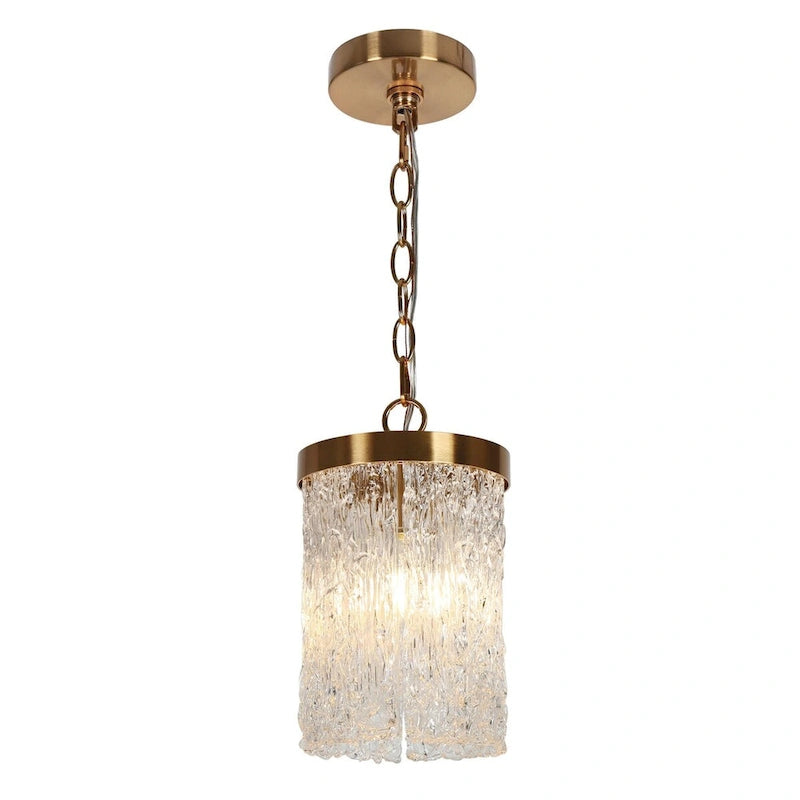 Suspension miniature Uolla Modern Glam en laiton et verre texturé, 1 lumière, pour chambre à coucher - D6,9 x H11,4