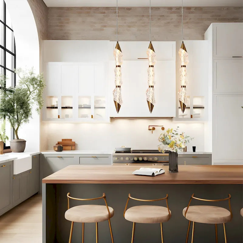 Suspension LED moderne dorée à 1 lumière pour îlot de cuisine ou salon