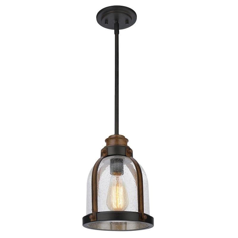 Westinghouse Lighting Cindy One-Light Indoor Mini Pendant, Oil Rubbed Bronze Finish with Barnwood Accents and Clear Seeded Glass