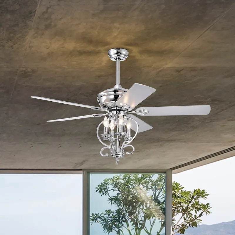 52 inch 4 Lights Ceiling Fan with 5 Wood Blades, Two-color fan blade, AC Motor, Remote Control, Reversible Airflow, 3-Speed