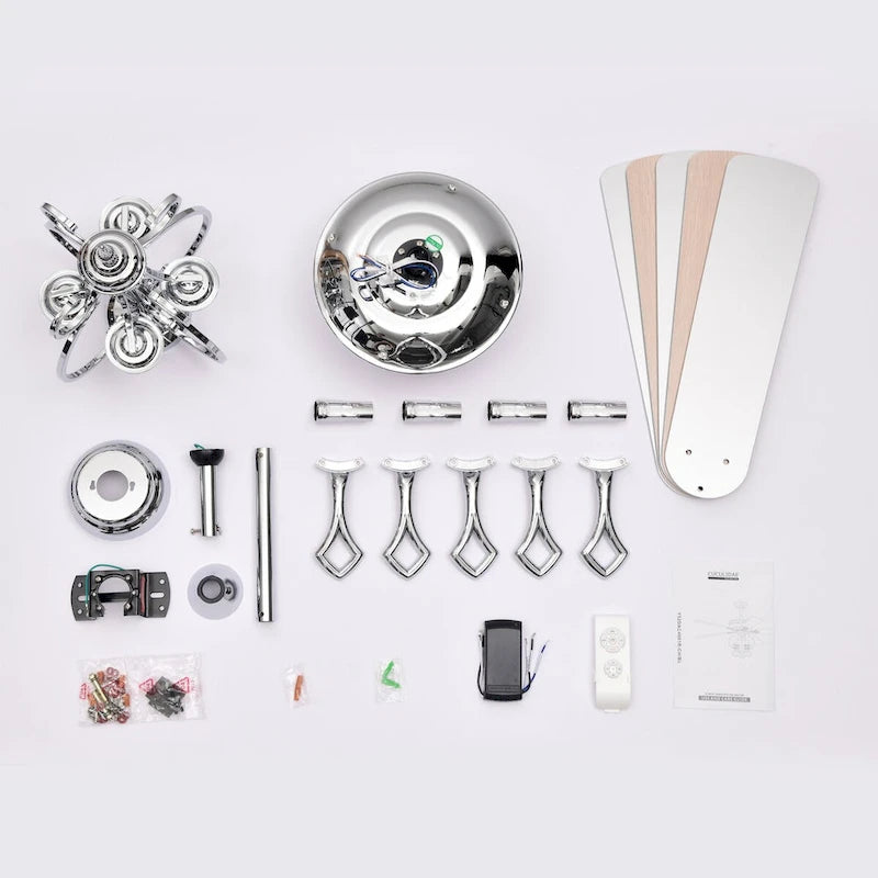 Ventilateur de plafond de 132 cm (52 ​​pouces) à 4 lumières, 5 pales en bois bicolores, moteur à courant alternatif, télécommande, flux d'air réversible, 3 vitesses