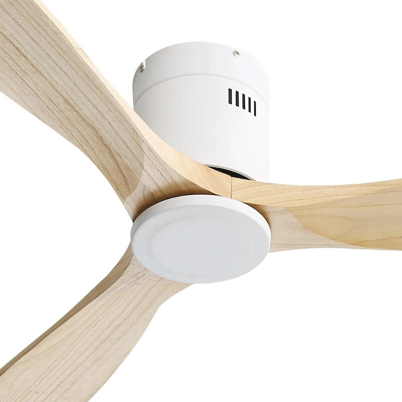 Ventilateur de plafond 52 pouces, 3 pales en bois massif naturel, silencieux, réversible, moteur CC, télécommande, pour salon