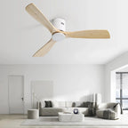 Ventilateur de plafond 52 pouces, 3 pales en bois massif naturel, silencieux, réversible, moteur CC, télécommande, pour salon