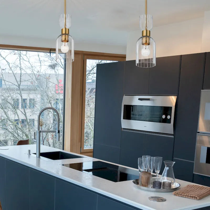 Plafonnier Joséphine en métal et verre côtelé transparent - 5,0 cm L x 5,0 cm l x 12,8 cm H