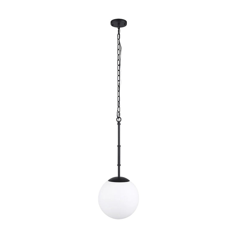 Suspension Edie en métal noir mat avec globe en verre dépoli, 1 lumière - 12,0 cm (L) x 12,0 cm (l) x 54,0 cm (H)