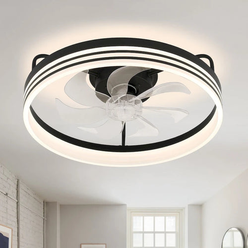 20  FanLight Flush Mount Low-Profile Ceiling Fan with 3 Color Temperature Dimmable LED Light 6 Speed Quiet Motor for Bedroom