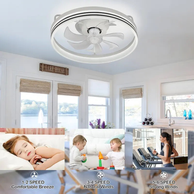 Ventilateur de plafond discret 20 pouces FanLight avec éclairage LED à intensité variable (3 températures de couleur), moteur silencieux à 6 vitesses pour chambre à coucher