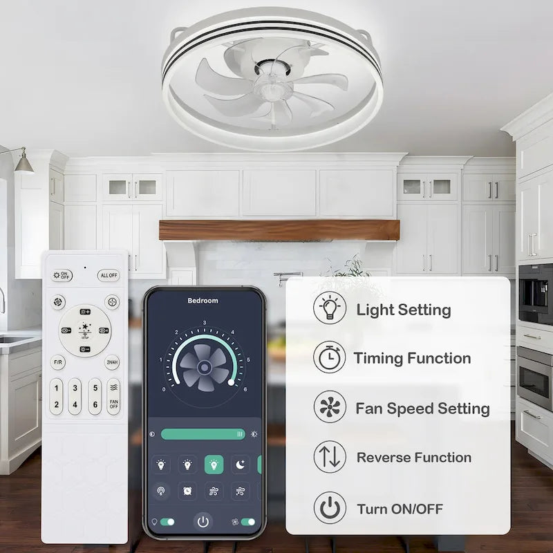 Ventilateur de plafond discret 20 pouces FanLight avec éclairage LED à intensité variable (3 températures de couleur), moteur silencieux à 6 vitesses pour chambre à coucher