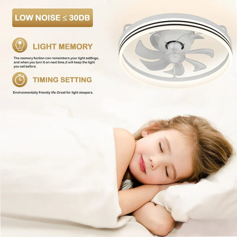 Ventilateur de plafond discret 20 pouces FanLight avec éclairage LED à intensité variable (3 températures de couleur), moteur silencieux à 6 vitesses pour chambre à coucher