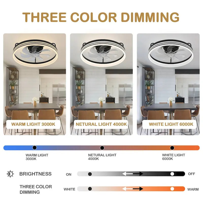 Ventilateur de plafond discret 20 pouces FanLight avec éclairage LED à intensité variable (3 températures de couleur), moteur silencieux à 6 vitesses pour chambre à coucher