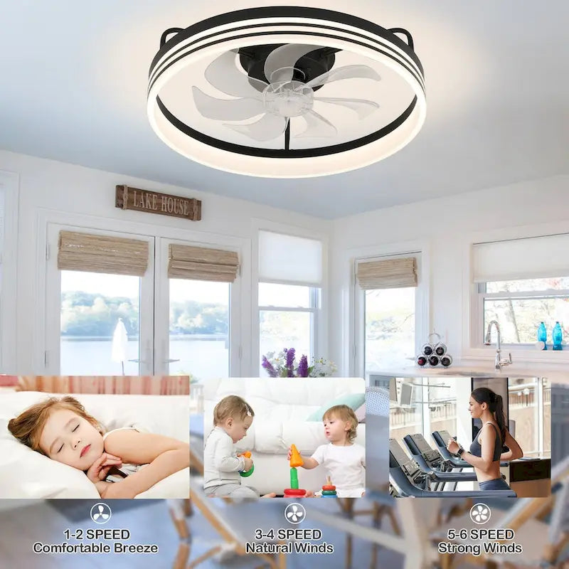 Ventilateur de plafond discret 20 pouces FanLight avec éclairage LED à intensité variable (3 températures de couleur), moteur silencieux à 6 vitesses pour chambre à coucher