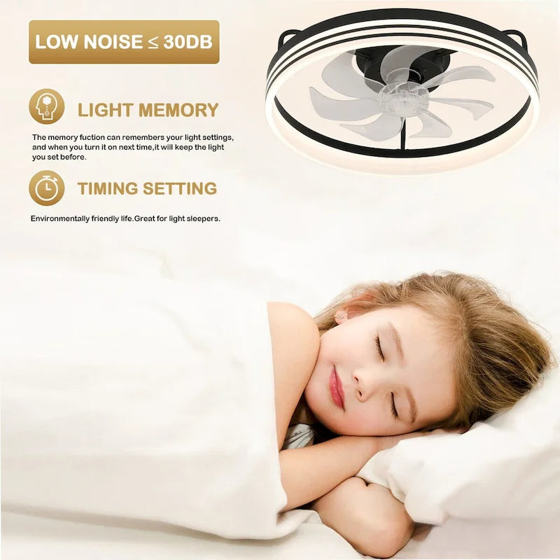 Ventilateur de plafond discret 20 pouces FanLight avec éclairage LED à intensité variable (3 températures de couleur), moteur silencieux à 6 vitesses pour chambre à coucher