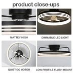 Ventilateur de plafond discret 20 pouces FanLight avec éclairage LED à intensité variable (3 températures de couleur), moteur silencieux à 6 vitesses pour chambre à coucher