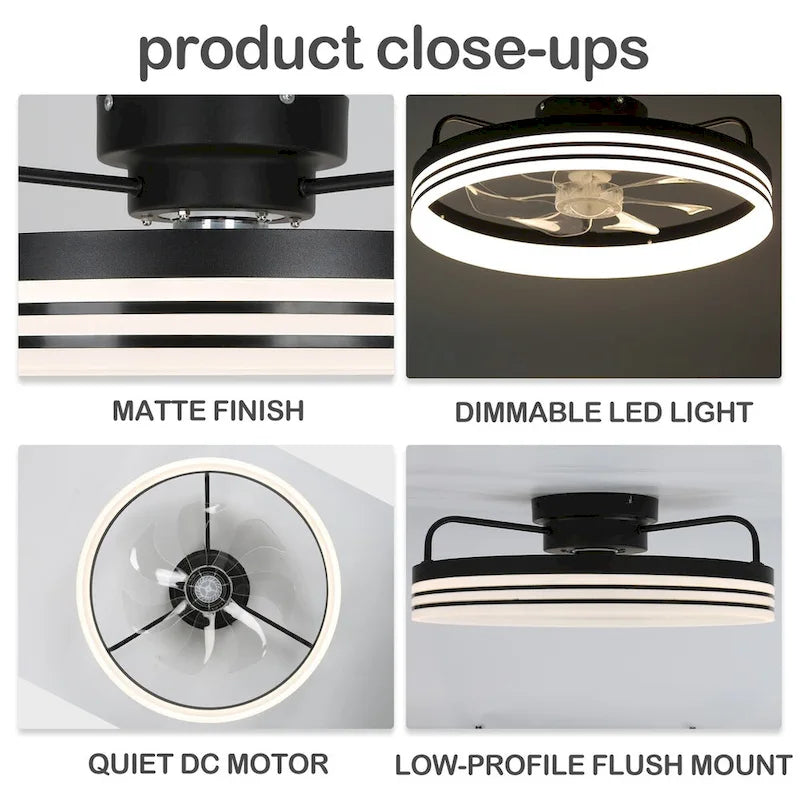 Ventilateur de plafond discret 20 pouces FanLight avec éclairage LED à intensité variable (3 températures de couleur), moteur silencieux à 6 vitesses pour chambre à coucher