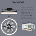 Ventilateur de plafond discret 20 pouces FanLight avec éclairage LED à intensité variable (3 températures de couleur), moteur silencieux à 6 vitesses pour chambre à coucher