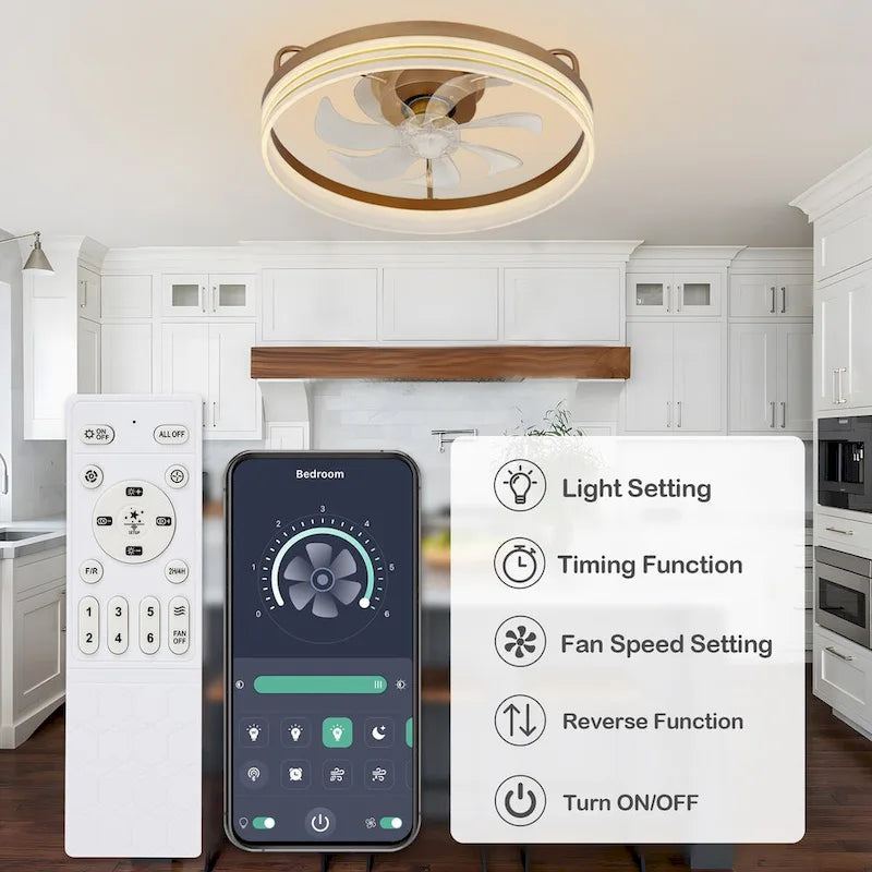 Ventilateur de plafond discret 20 pouces FanLight avec éclairage LED à intensité variable (3 températures de couleur), moteur silencieux à 6 vitesses pour chambre à coucher