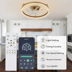 Ventilateur de plafond discret 20 pouces FanLight avec éclairage LED à intensité variable (3 températures de couleur), moteur silencieux à 6 vitesses pour chambre à coucher