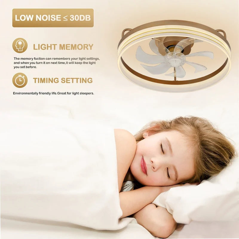 Ventilateur de plafond discret 20 pouces FanLight avec éclairage LED à intensité variable (3 températures de couleur), moteur silencieux à 6 vitesses pour chambre à coucher