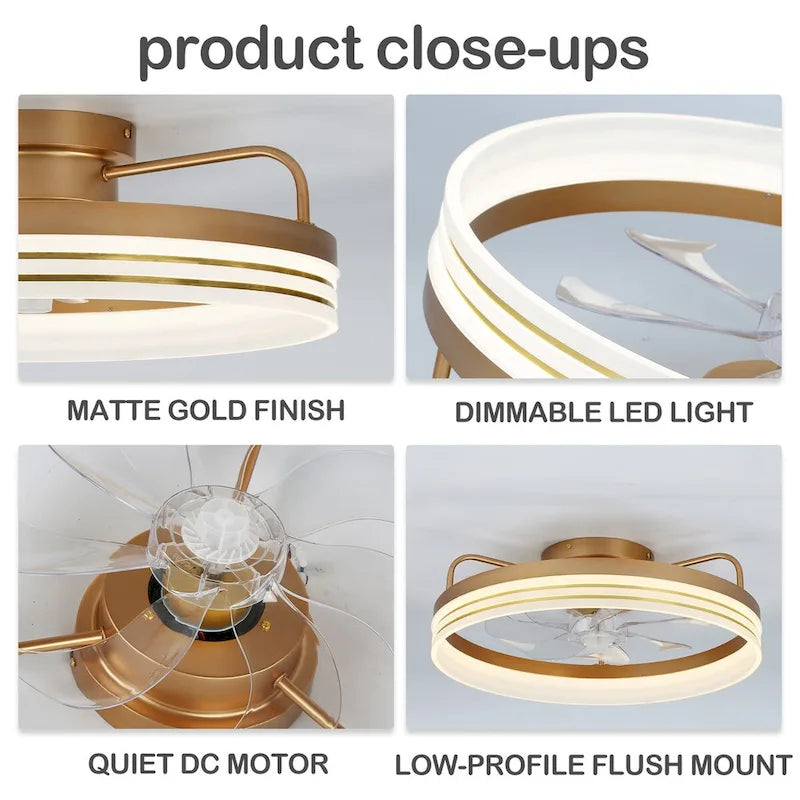 Ventilateur de plafond discret 20 pouces FanLight avec éclairage LED à intensité variable (3 températures de couleur), moteur silencieux à 6 vitesses pour chambre à coucher