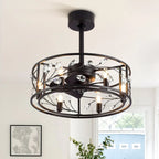20-In Black Crystal Caged Ceiling Fan with Light Remote-6 Light