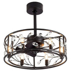 Ventilateur de plafond 20 pouces à cage en cristal noir avec télécommande et éclairage à 6 lumières