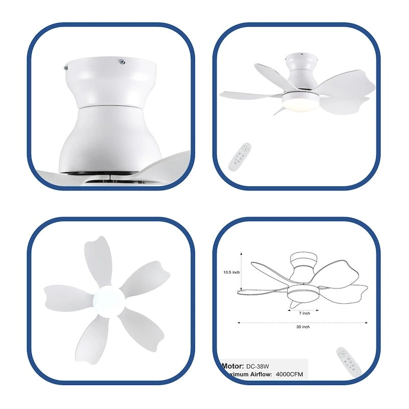 Ventilateur de plafond pour enfants avec éclairage, télécommande et pales en ABS (30 pouces).
