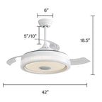 Ventilateur de plafond invisible moderne de 107 cm (42 pouces), 120 V, 3 pales en ABS, moteur CC réversible avec télécommande et éclairage LED 36 W, contrôle via application mobile.