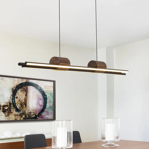 3-Light Integrated LED Linear Kitchen Island Pendant with Wood Accents - Black