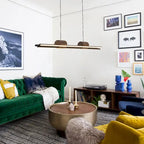 Suspension linéaire LED intégrée à 3 lumières pour îlot de cuisine avec accents en bois - Noir