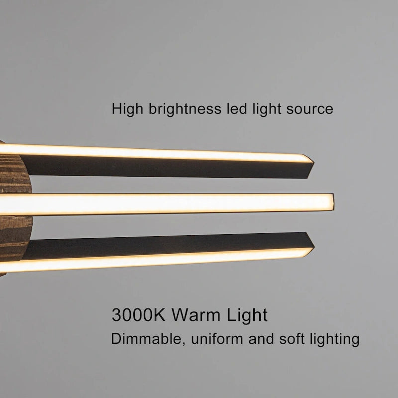 Suspension linéaire LED intégrée à 3 lumières pour îlot de cuisine avec accents en bois - Noir