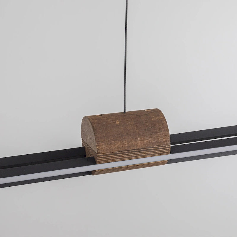 Suspension linéaire LED intégrée à 3 lumières pour îlot de cuisine avec accents en bois - Noir