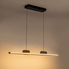 Suspension linéaire LED intégrée à 3 lumières pour îlot de cuisine avec accents en bois - Noir